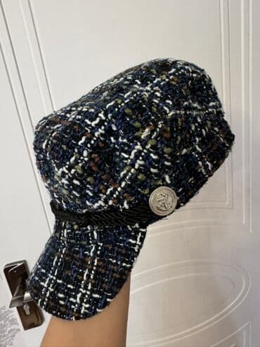 qadınlar üçün toxunma papaqlar: Tvid fakturalı newsboy/kep kap. - Rənglər: lacivərt əsas, iç-içə ağ — 1