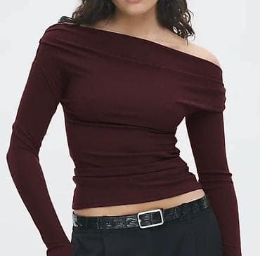 Qadın uzunqollu bluz – tek çiyin açıq model - Rəng: tünd bordo -