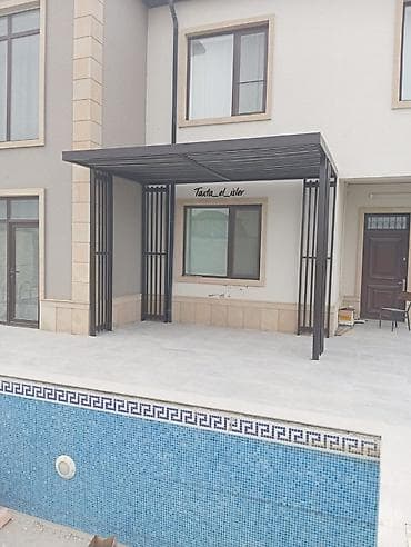 güneş: Metall pergola/kölgəlik – müasir fasadlar üçün - Material: tebii ağac — 2