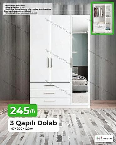 3 qapılı dolab – 47×200×120 sm - Material: 18 mm laminat - Rəng — 1