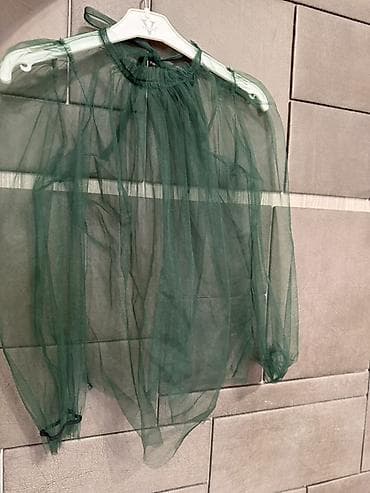 uzun paltar: Şəffaf tül kofta – tünd yaşıl rəngdə - Material: yüngül, hava — 3