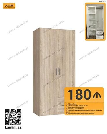 İki qapılı paltar dolabı – Kod: 6171 - Ölçülər: Dərinlik 47 sm × — 1