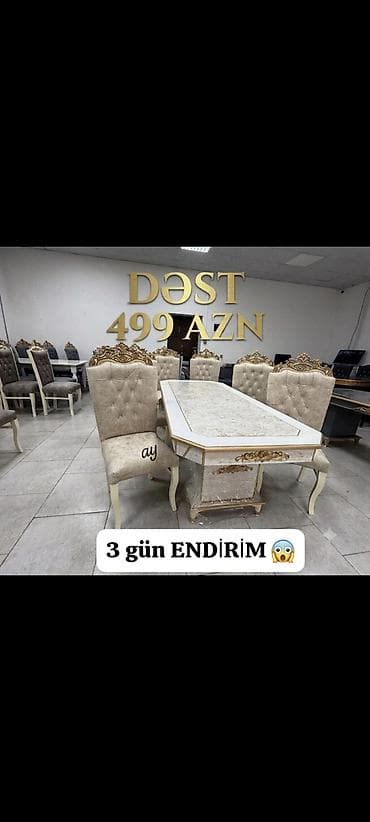 stol stul destleri kreditle: Yemək otağı mebel dəsti - Dəst: Masa + stullar - Klassik barokko — 1