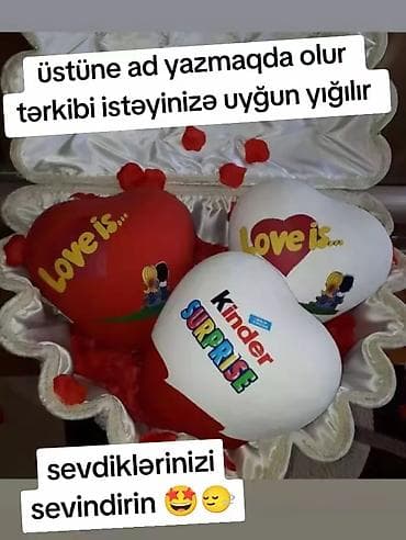 Hədiyyəlik ürək formalı yastıq-buketlər - “Love is…” və “Kinder