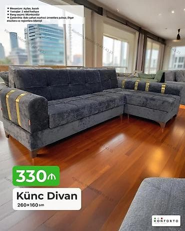 Künc divan – 260×160 sm - Mexanizm: açılan, bazalı (yataq funksiyalı — 1