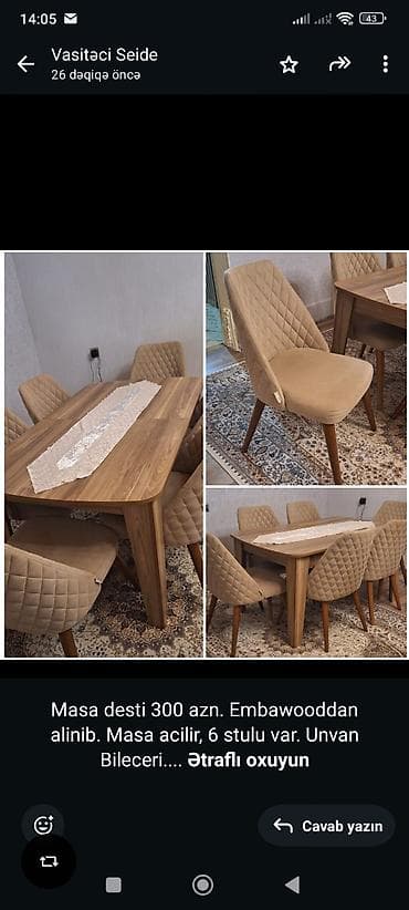 stol miz: İşlənmiş, Açılan, 6 stul — 1