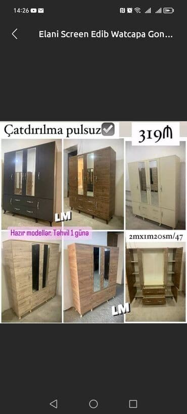 paltar asılqanı taxta: Yeni, 4 qapılı Düz dolab, Dolab-asılqan — 6