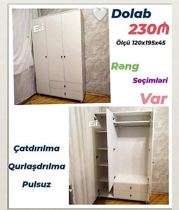 mebel aksesuari: Dolab – 230₼ Ölçü: 120×195×45 sm - 3 qapılı dizayn - Asılqan üçün — 1