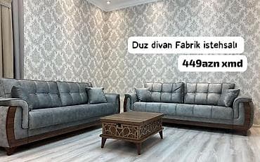 divanla: Düz divan – Fabrik istehsalı - Klassik-modern dizayn: boz rəngli süet — 1