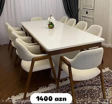 ucuz stol stul: Mətbəx/Qonaq otağı üçün dəst - Düzbucaqlı, parlaq ağ üstlü stol – — 1