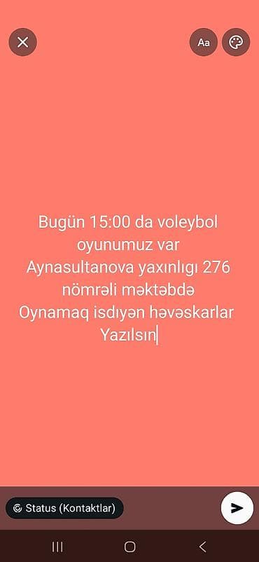 Həvəskarlar üçün voleybol oyunu - Tarix və saat: bu gün, 15:00 -