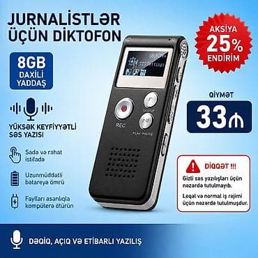mini səs yazan: Diktofon. 8gb daxili yaddaşı var. Orjinal maldır.Rusiyadan — 1