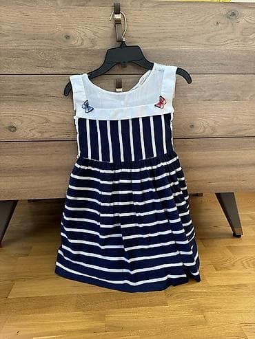 Uşaq qız üçün don - Dizayn: Dənizçi üslubunda, lacivərt-ağ zolaqlı