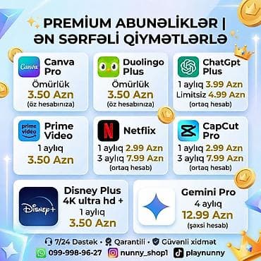 Premium abunəliklər – ən sərfəli qiymətlərlə Təklif olunan xidmətlər lalafo.az -da Premium abunəliklər – ən sərfəli qiymətlərlə Təklif olunan xidmətlər