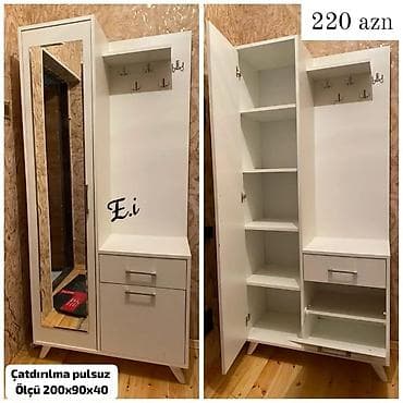 Yeni, 1 qapı, Güzgülü, Ağ, Digər material, Açılan, Düz dolab