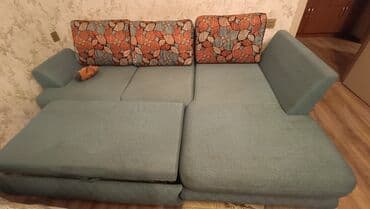 кожаный диван: Угловой диван, Б/у, Раскладной, С подъемным механизмом, Ткань, Нет доставки — 4