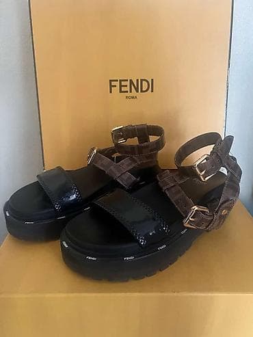 Fendi ayaqqabi Logo-print coated-canvas and patent-leather platform — 4