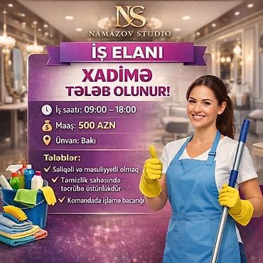 bolt vakansiya 2021: Namazov Studio üçün xadimə tələb olunur İş saatı: 09:00–18:00 Maaş — 1