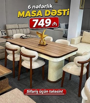 stol destleri: 6 nəfərlik masa dəsti – 749 ₼ - Komplekt: 1 ədəd yemək masası + 6 — 1