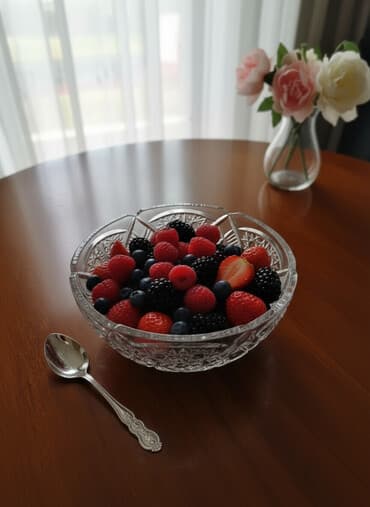 meyve qabi: Şəffaf böyük ölçülü meyvə vazı. Qiymət 1 ədədi 25 manat. İki ədəd var — 5