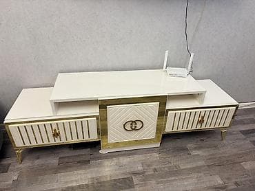 ucuz vitrin: Ağ rəngli TV altlığı / media konsolu - Material: MDF-laminat səth — 1