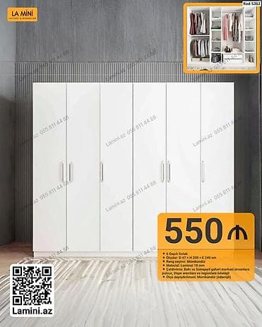 6 qapılı ağ dolab - Kod: 5363 - Ölçü: D 47 × H 200 × E 240 sm - Rəng — 1