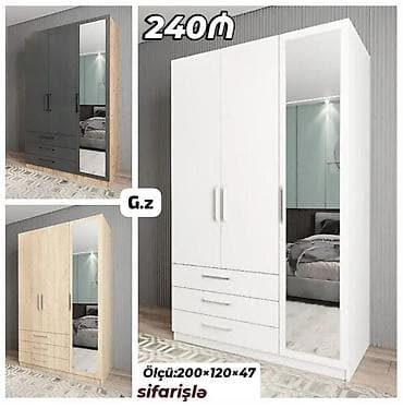 kombi şkaf: 3 qapılı, Güzgülü, Ağ, Açılan, Düz dolab — 2