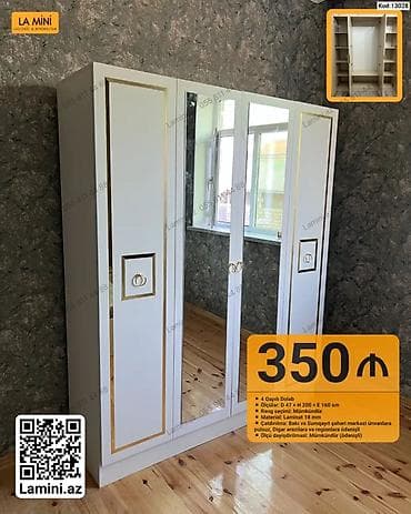 skaf: La Mini – 4 qapılı şkaf (Kod: 13028) - Ölçülər: D 47 × H 200 × E 160 — 1