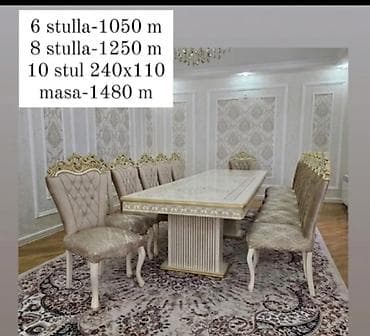 Klassik üslubda dəst: iri ölçülü yemək masası və taxtalı/oturacaqlı