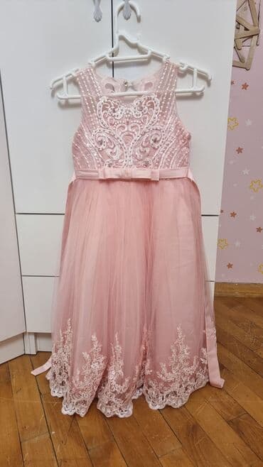 детские нарядные комплекты: Uşaq geyim dəsti 1) Qız üçün ziyafət donu - Rəng: Pudra çəhrayı - Üst — 4