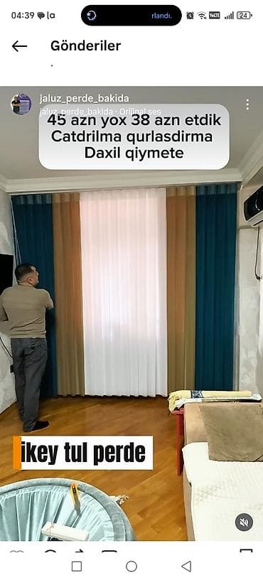 İstiqamətli (vertikal) tül pərdə – ölçüyə uyğun hazırlanma və