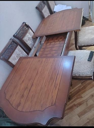 islenmis masa: Qonaq otağı üçün, İşlənmiş, Açılan, Kvadrat masa, 6 stul — 1