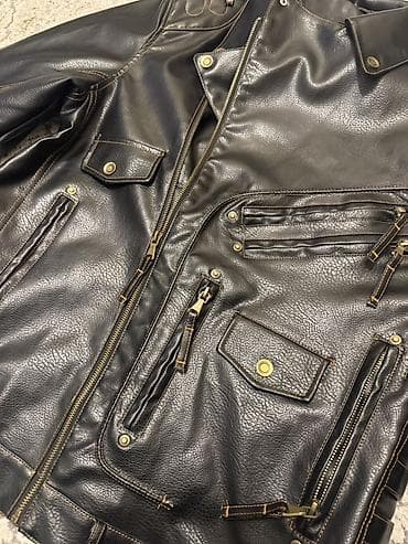 ford 0 km: Motosiklet üslubunda qara dəri gödəkçə - Material: qara (taxıl — 2