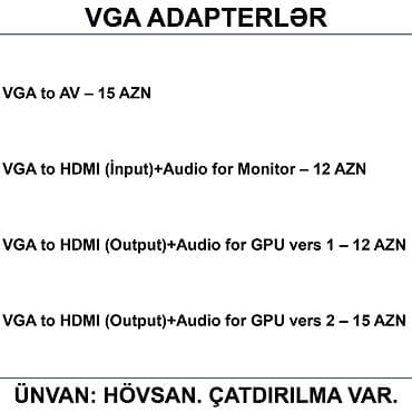 Masaüstü kompüterlər və komponentlər: Adapterlər/Konverterlər (Çeviricilər) 📍Ünvan: Bakı şəh, Suraxanı ray — 8