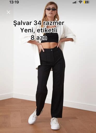 qaqa stili şalvar: Qadın geyimləri seçimi: - Qara şalvar – 34 razmer, yüksək belli — 1