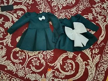 ana bala donları: Qız uşaqları üçün zərif paltar - Rəng: tünd yaşıl - Model: uzunqol — 2