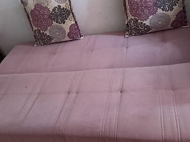 Çevrilə bilən divan/çarpayı - Rəng: toz pembe - Parça: yumşaq məxməri — 2