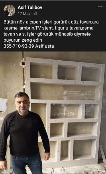 tavan ustası: Bütün növ alcipan işləri görülür tv stent, figurlu tavan, düz tavan — 6