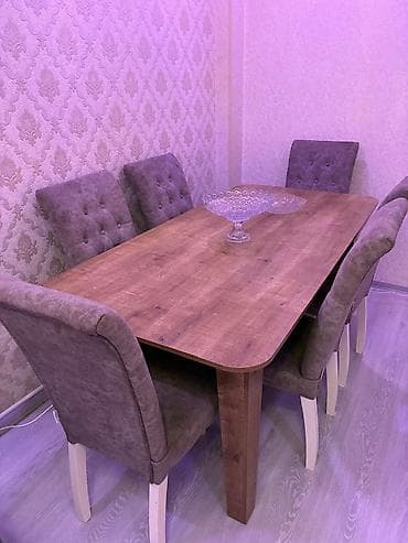 Qonaq otağı üçün, İşlənmiş, Kvadrat masa, 6 stul