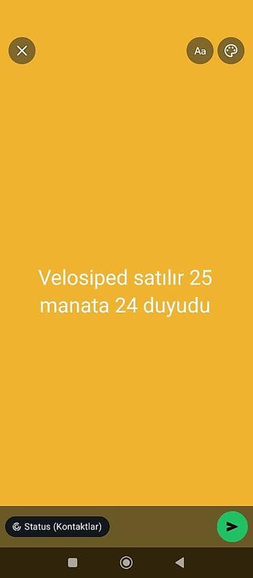 şar: Velosiped satılır. - Təkər ölçüsü: 24 düyüm - Qiymət: 25 manat — 1