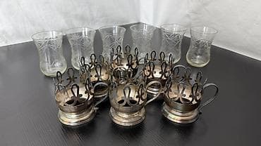 Stəkanlar, rəng - Gümüşü, Şüşə, 6 ədədli dəst, SSRİ — 2