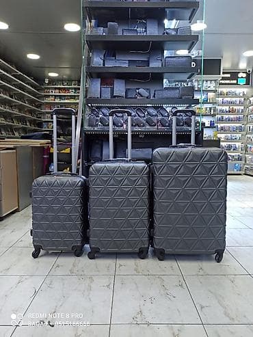 Çamadanlar: Sərnişin çamadan dəsti – 3 ölçü - Rəng: boz - Korpus: sərt, teksturalı — 1