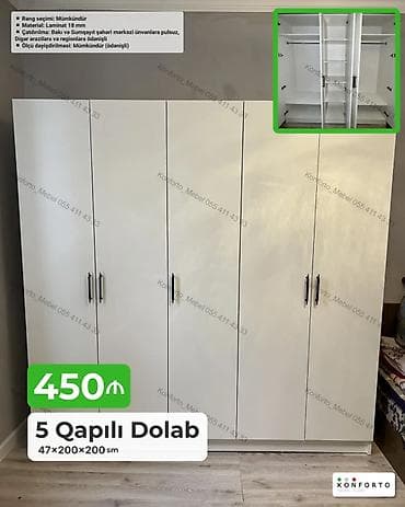 5 qapılı paltar dolabı Ölçü: 47×200×200 sm Material: 18 mm laminat at lalafo.az 5 qapılı paltar dolabı Ölçü: 47×200×200 sm Material: 18 mm laminat