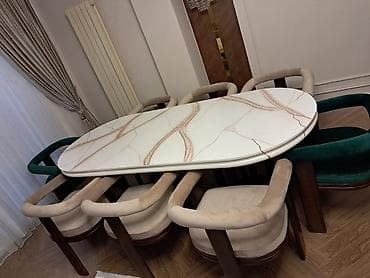 balkon stul: Qonaq otağı üçün, Yeni, Açılmayan, Oval masa, 8 stul — 2