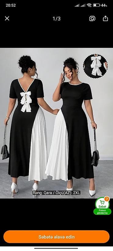 Qadın paltarı – qara-ağ, 2XL - Model: midi/maxi uzunluqda, qısaqoll
