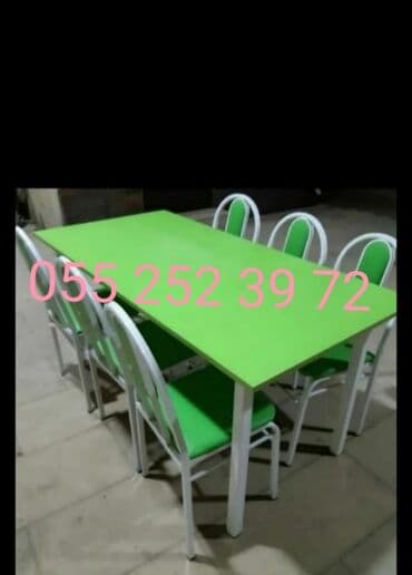 stol stul işlenmiş: Yeni, Dördbucaq masa, 6 stul, Açılmayan, Stullar ilə, Metal, Azərbaycan — 1