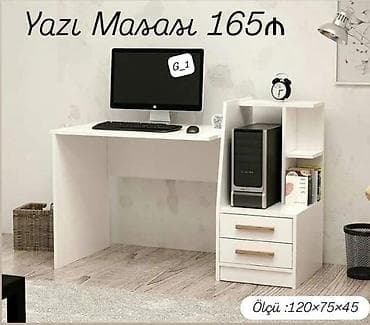 Yazı masası – 165 ₼ Ağ rəngdə, funksional kompüter/iş masası. Sağ