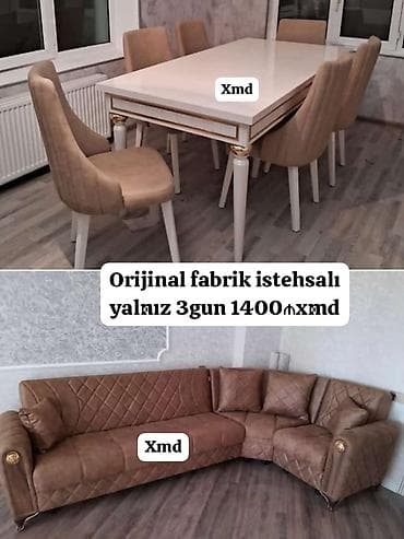 ofis ucun stullar: Divan + masa dəsti (6 stulla) - Orijinal fabrik istehsalı dəst - — 2