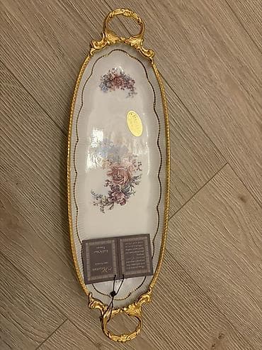 cercive: Tort və şiriniyyat qabı, rəng - Qızılı, Farfor — 1