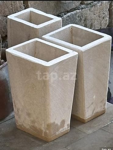 mini manqal: Təbii daşdan hazırlanmış kvadrat formalı dekorativ dibçəklər - — 1